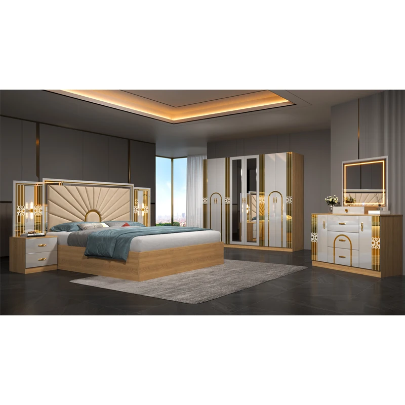 Meuble De Chambre a Coucher Complet 2023 Modern Design Wooden King Size Double Bed Luxury Full Bedroom Sets Furniture