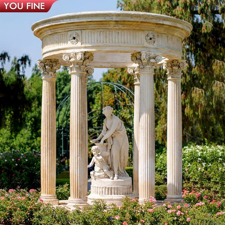 Outdoor Greek Style Marble Gazebo with Pillars White Marble Column Gazebo