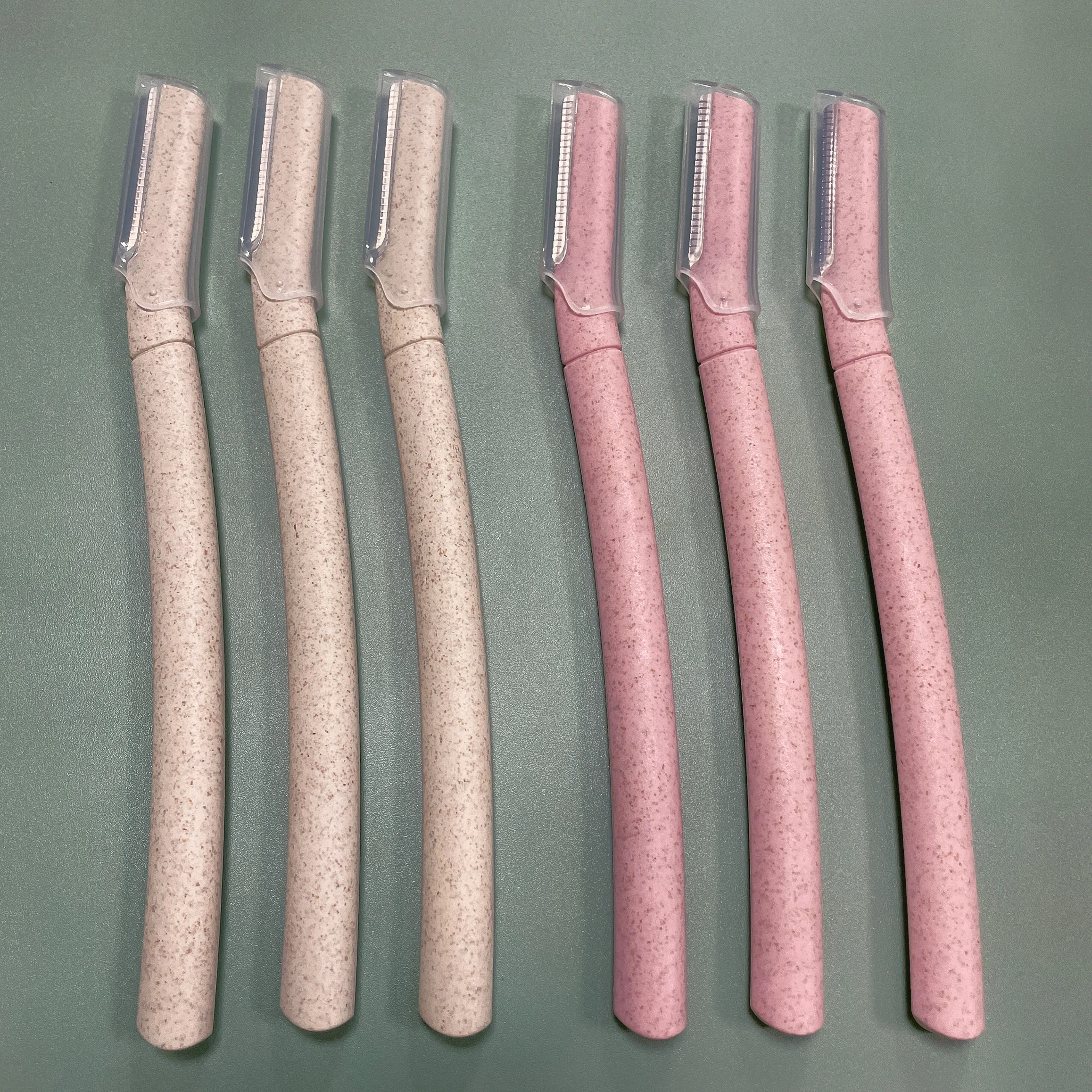 Hot Sell eco-friendly Wheat Straw Long Portable Women Eyebrow Razor Japanese Stainless Steel Blades Facial Eyebrow Razor