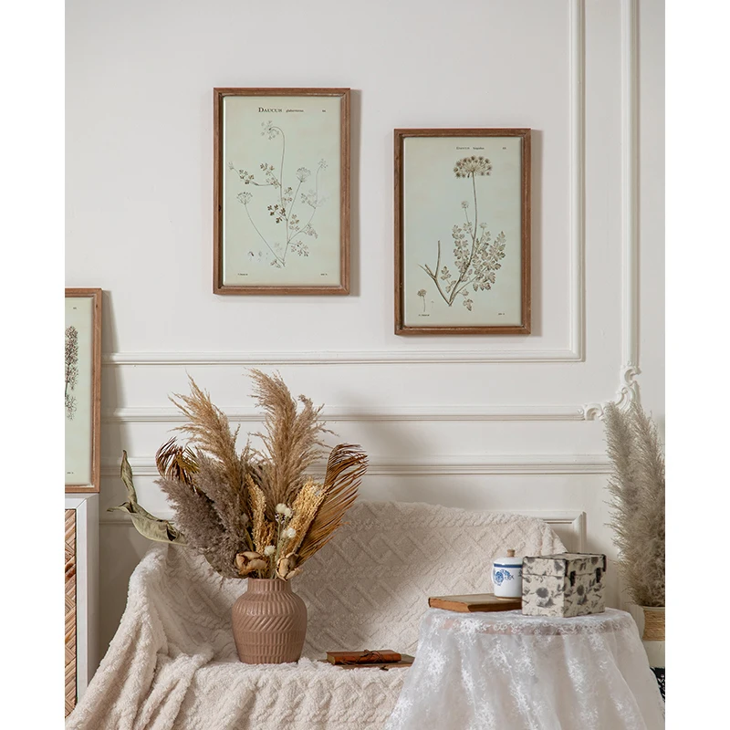 French country farmhouse home decor rustic rectangle iron frame wooden plant art craft wall hanging decor