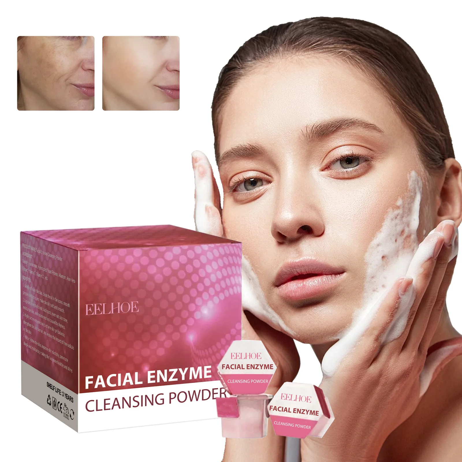 Eelhoe Facial Enzyme Facial Cleansing Powder Facial Gentle Refreshing Fade Spots Acne Tender Cleansing Pores