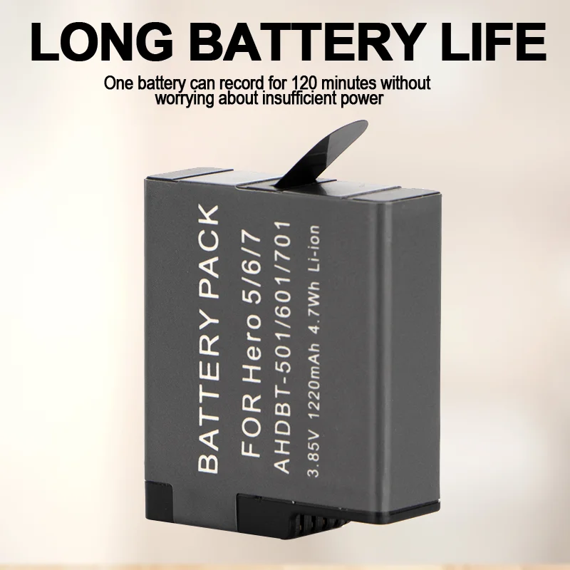 Kytuwy Camera accessories replace High Label capacity 1220mAh Baterias battery for gopro hero 7 6 5 Black