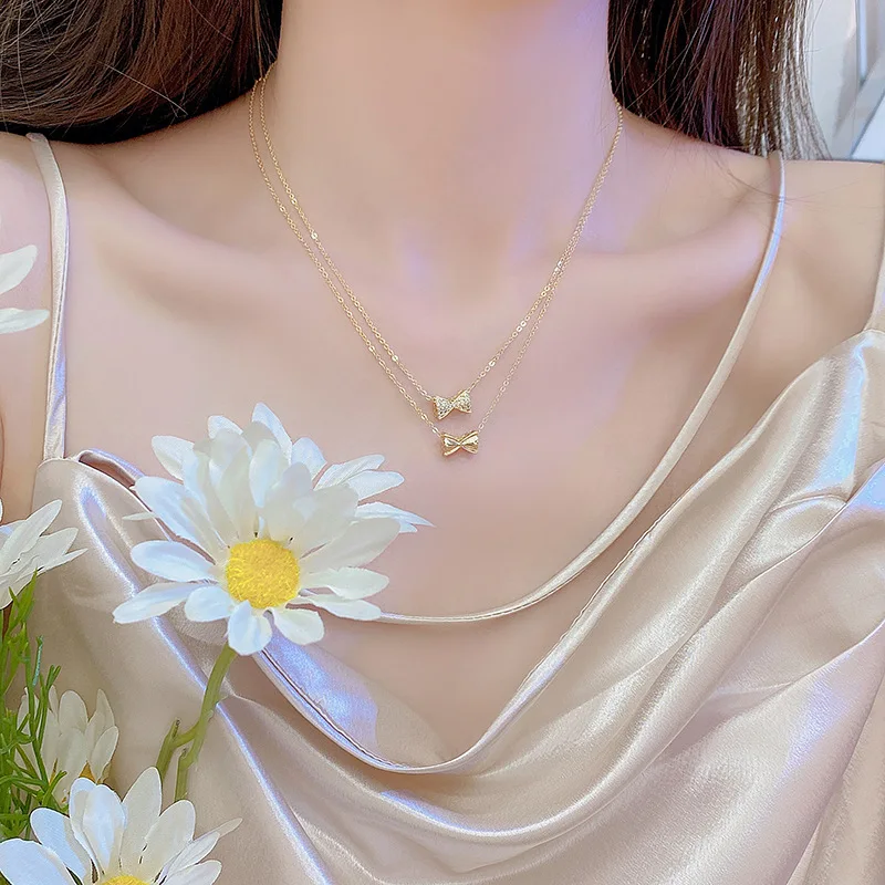 Vershal B4-507 18K Gold Plated Original Design Candy Bow Design Versatile Exquisite Necklace Niche Clavicle Necklace