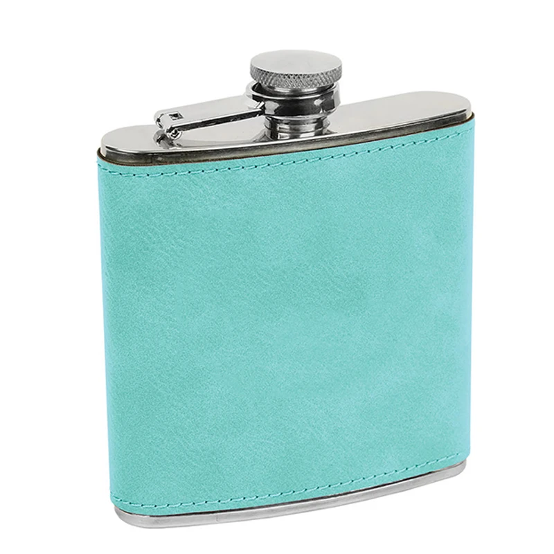 Плоские фляжки с принтом логотипа 6 унций плоская фляжка из нержавеющей стали покрытием искусственной кожи