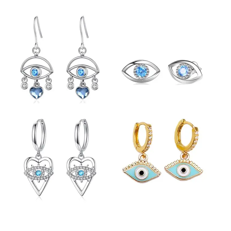 Merryshine 925 Sterling silver jewelry evil turkish blue cz devil eye stud earrings for Women