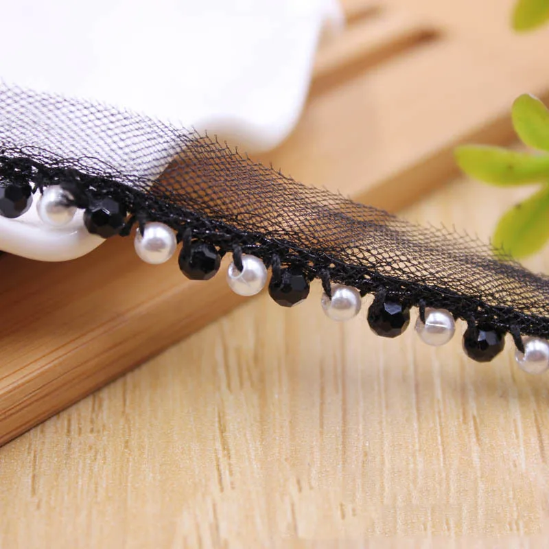 1cm Width Crystal Pearl Lace Trim Beaded Laces Various Colors Ethnic Garment Ribbon Glass Beads Dress Clothes Accessory