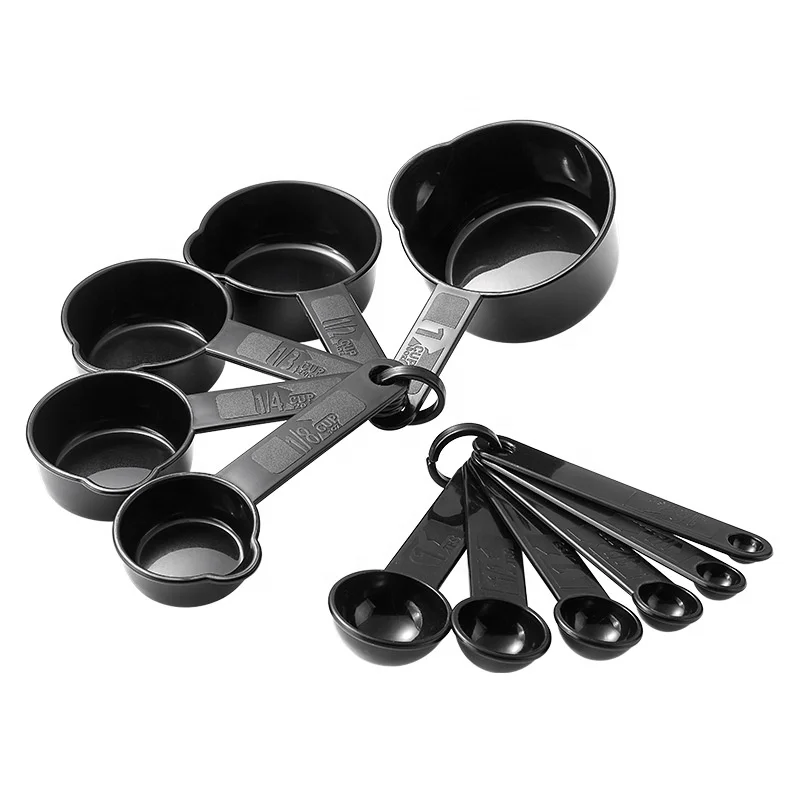 Professional 11-Pcs Black Plastic Kitchen Baking Accessories Durable 5 Measuring Cups and 6 Measuring Spoons Set for Home Use