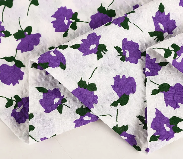 100 cotton purple and yellow flowers fabric jeddah cotton gauze  printed woven fabric  for decoration