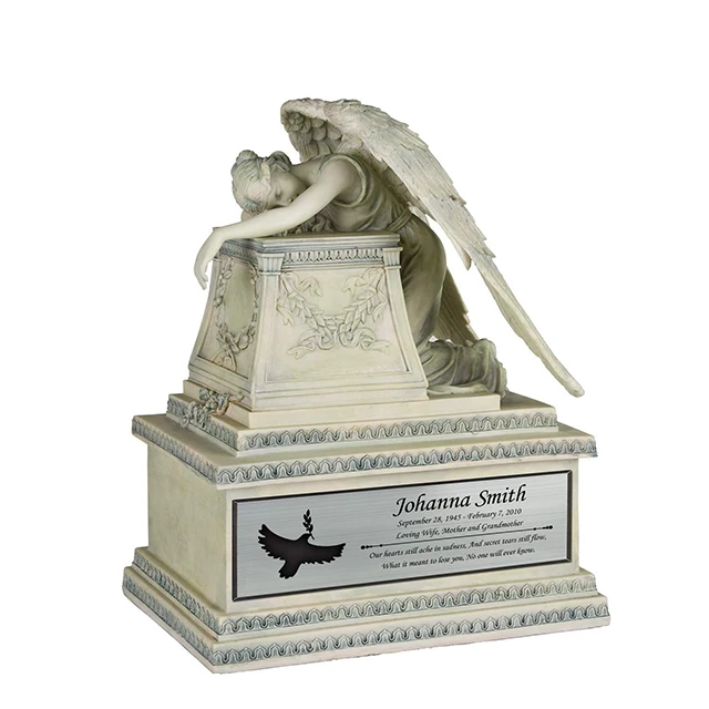 OEM Factory custom White resin Angel Tombstone Pet Ashes Cremation Urns for adult Ashes Container