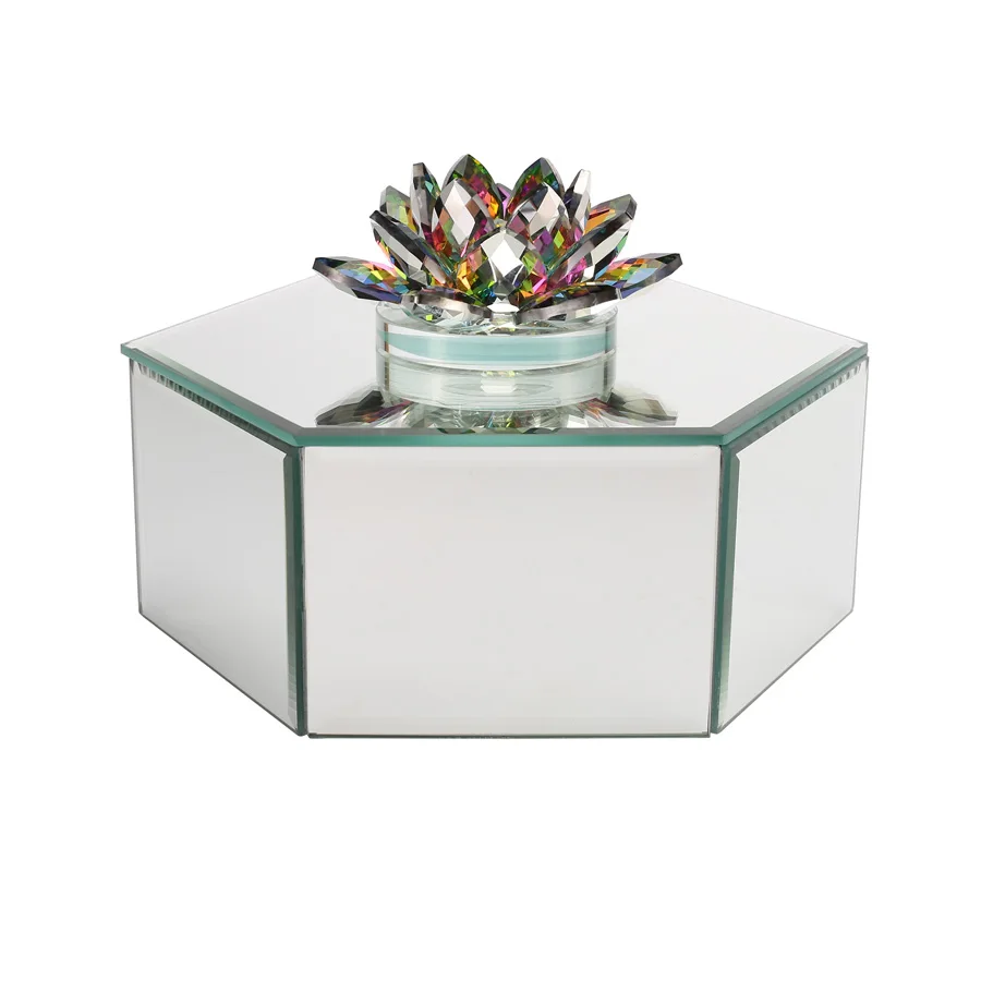 More Compartments Glass Jewelry Container Case Round  Handmade Home Table Top Jewelry Holder Mirror Crystal Lotus Jewelry Box