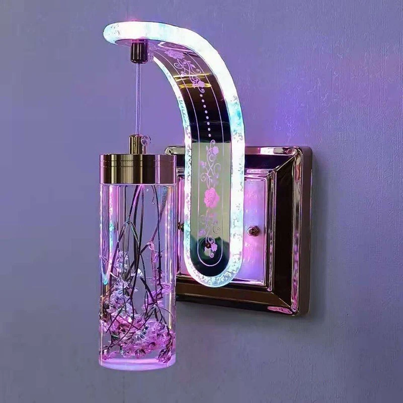 Modern Bedside Led Wall Lamp Acrylic Heart Real Plant Wall Light For Home Decor Living Room Fixtures