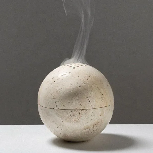 Natural Travertine Incense Burner White and Yellow Bedroom Study Ornaments with Scented Wood for Agarwood Incense Burning