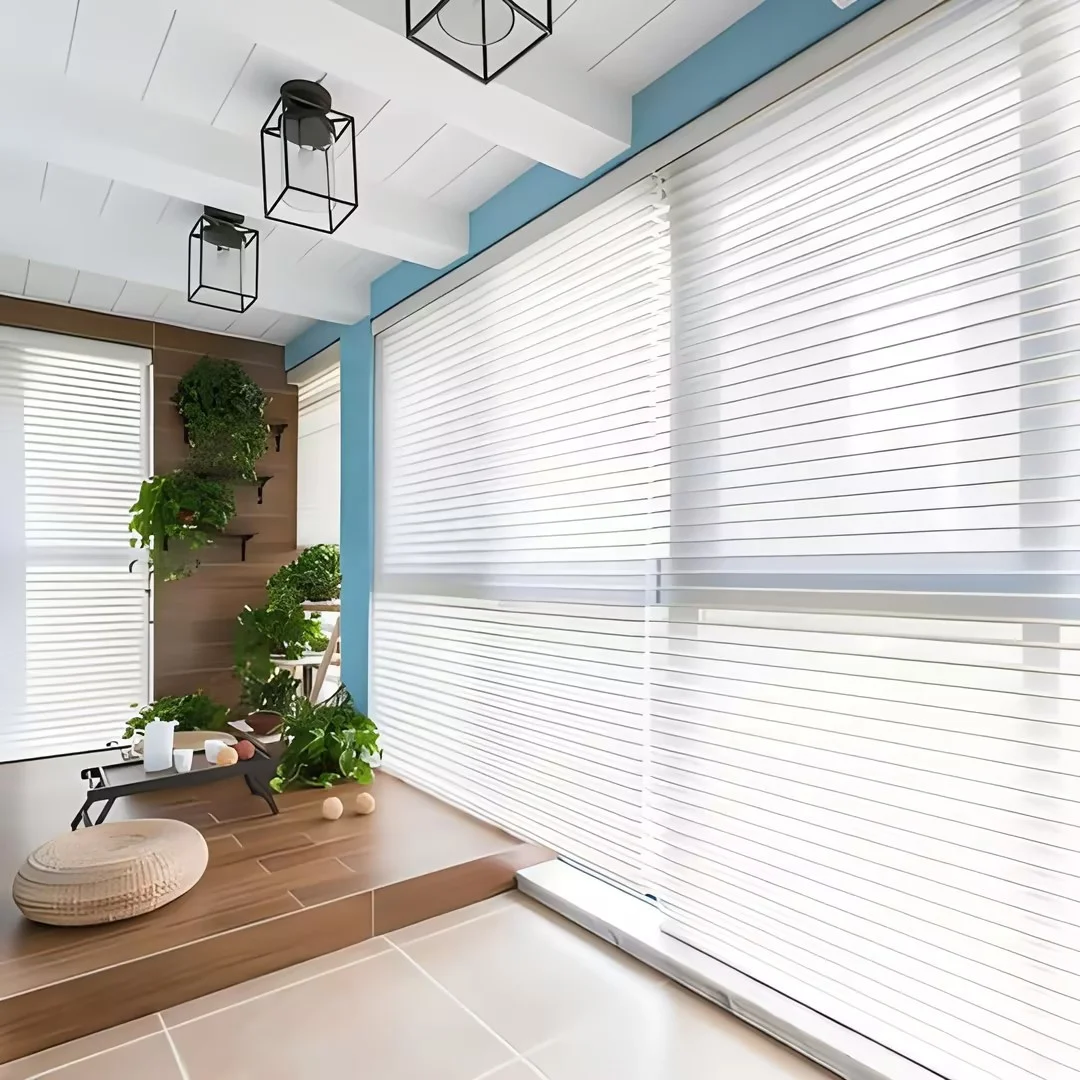 Smart Motorized Zip Screen Blinds Roller Windproof and Blackout Built-in Receiver Fabric and PVC for Patio or Home Room