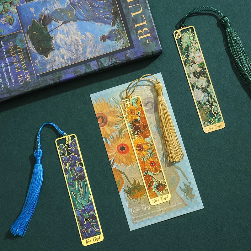 2024 Hot sale Metal Crafts Souvenir Customization Bookmarks with Tassels Golden Etched Hollow Brass Bookmark for Book Lovers
