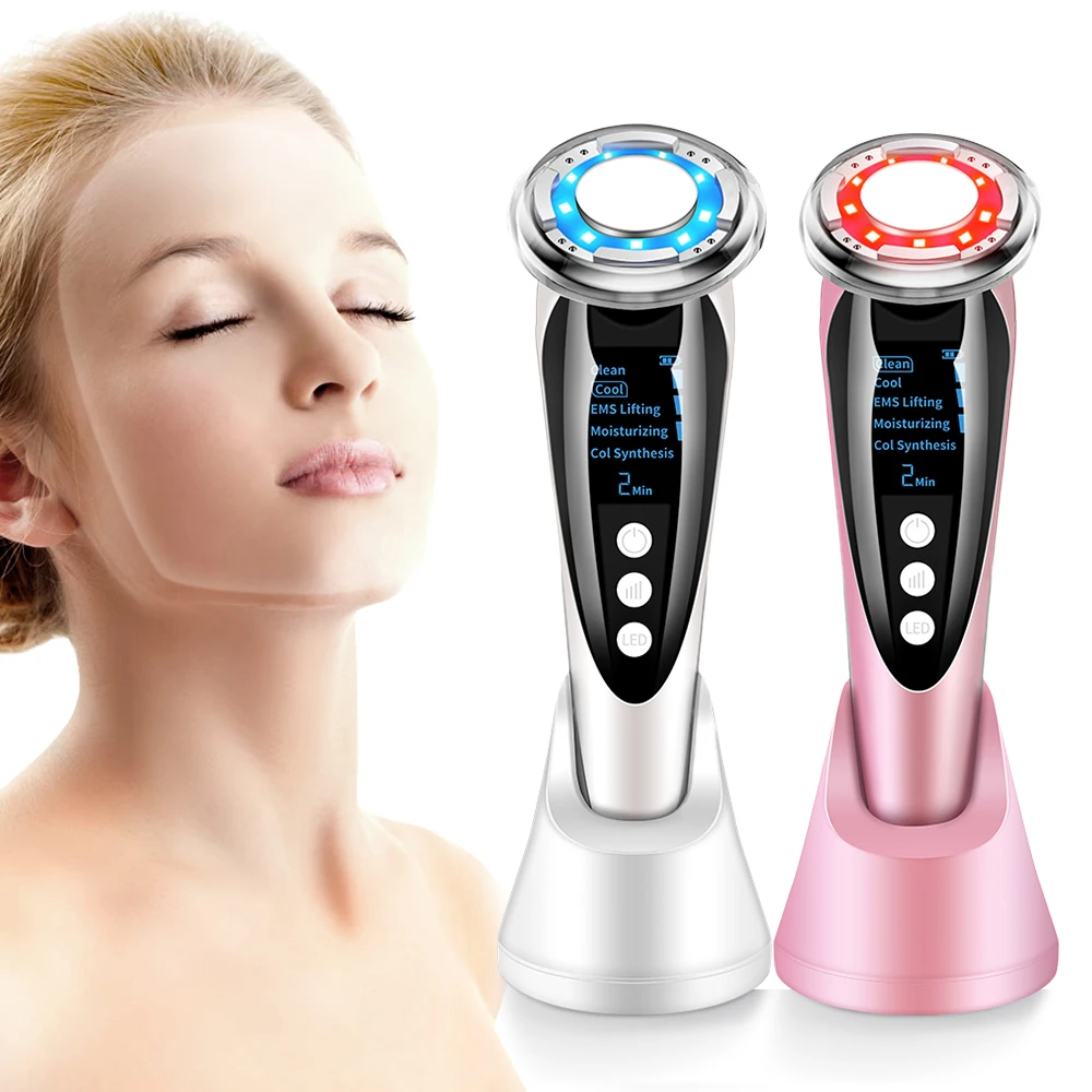 Factory Hot Cool Compress Skin Rejuvenation Beauty Device Anti Aging EMS -Current LED Photon Vibration Face Lifting Massager