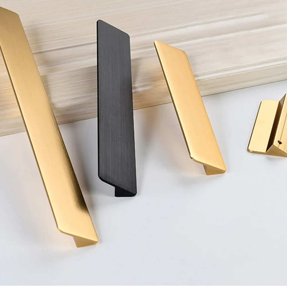 Design Decoration Size Bedroom Cabinet Handle Aluminum Brushed Brass Alloy L Shape Customized Office