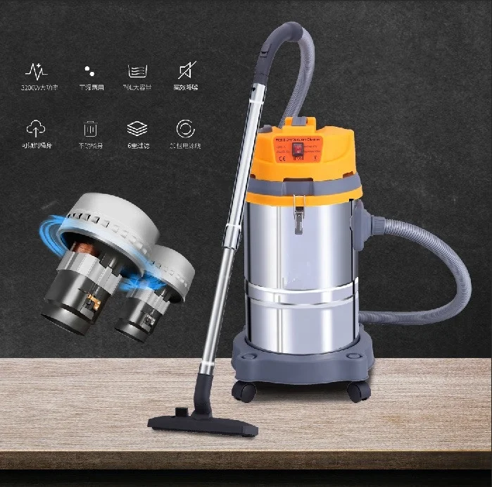 Upright 70L  3000W Motor Stainless Steel Wet And Dry Vacuum Cleaner For Commerical Industry Car Wash