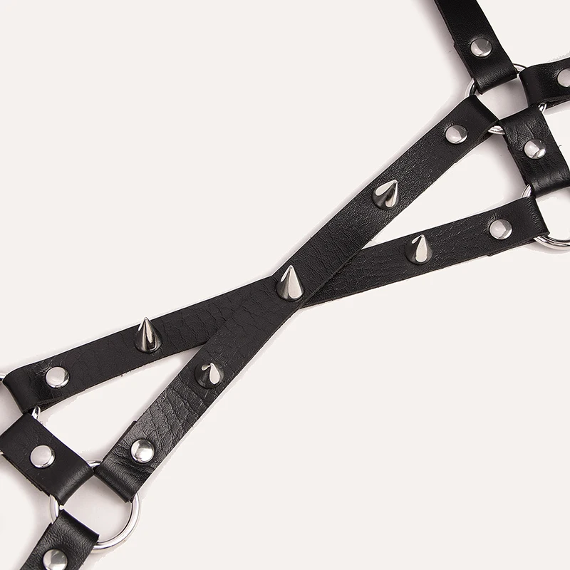 New Product Factory Design Low-rise Punk Tacks Cross Black Studded Decor Harness Belt