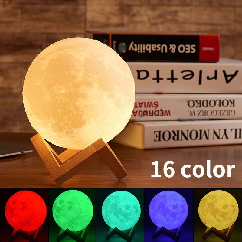 3D Moon Lamp 16 Colors Touch Light With Remote Control USB Rechargeable LED Night for