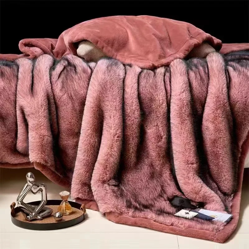 New Light Luxury High Quality Faux Fur Mink Blanket Double Bedside Faux Fox Fur Blanket Fox Racing Blanket-150cm*200cm size