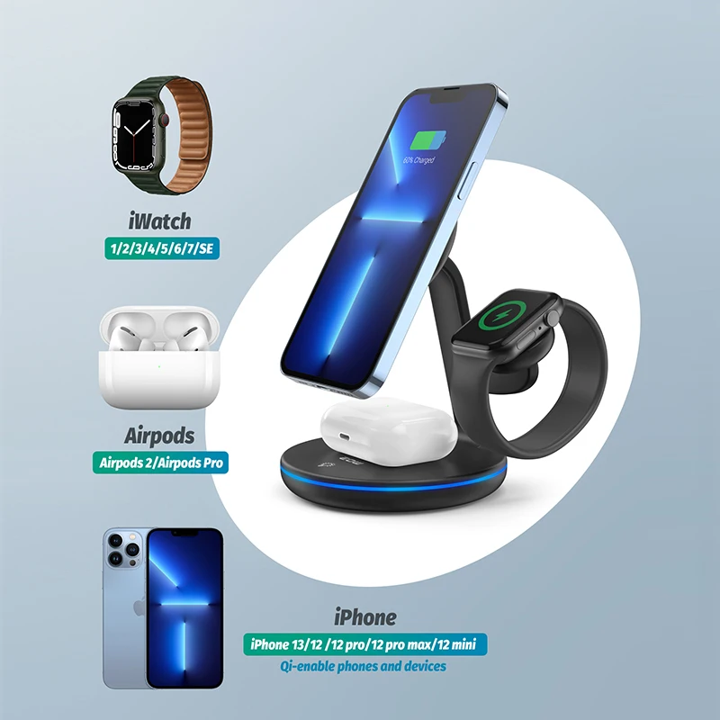 Wholesale Cell phone Charging Dock Fast Qi 15w 3 In 1 Wireless Charger Station With Magnetic