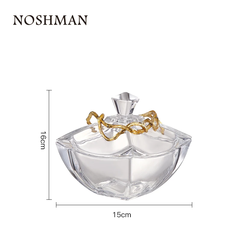 NOSHMAN Home Kitchen Office Decor Elegant Glass Storage Jars Creative Sugar Bowl with Lid Glass Candy Jar