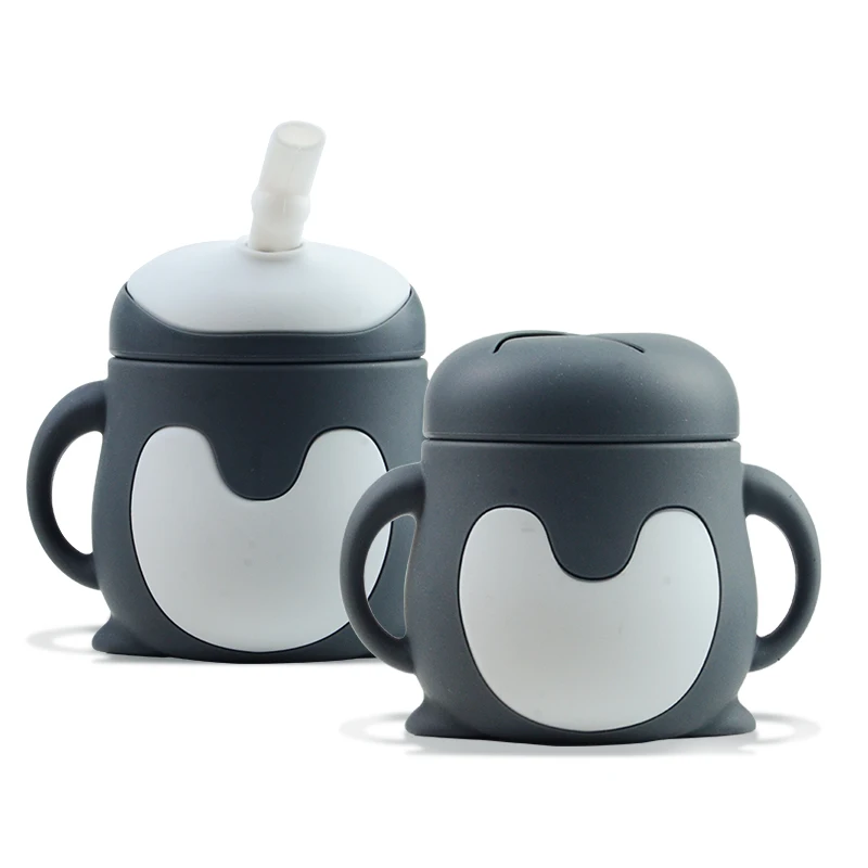 Silicone Baby Cup BPA Free Silicone Water Bottle Learning Feeding Straw Cup