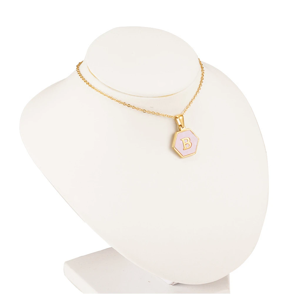 Stainless Steel New Fashion 18K Gold Plated Necklace Initial Charm  Jewelry Hexagon Initial Letter D Necklace