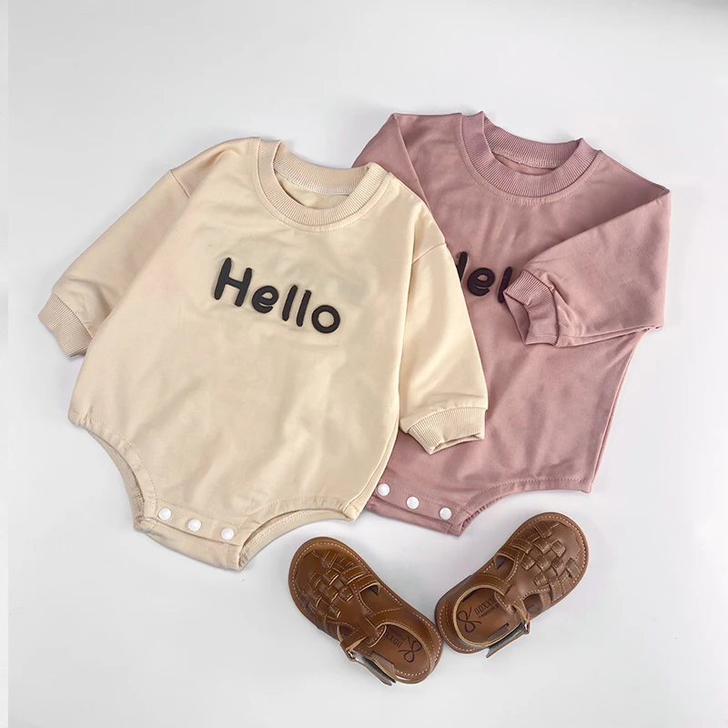 Customized HELLO Embroidery Print Baby Girl Boy Romper Short Sleeve Summer Newborn Bodysuit