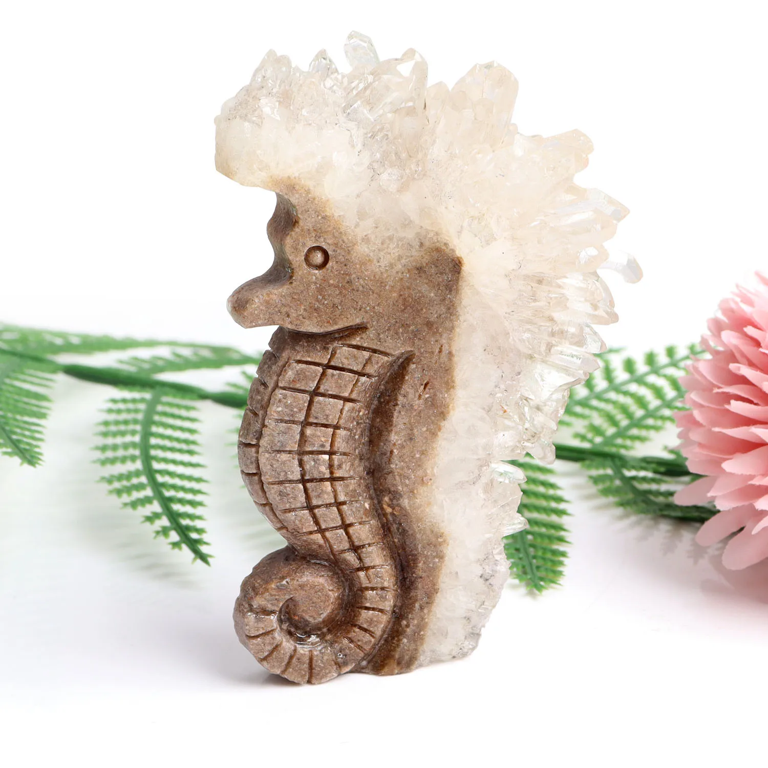 New Product Hand Made Natural Raw Rock Quartz Crystals Hippocampus Shaped Carvings With Cluster For Healing