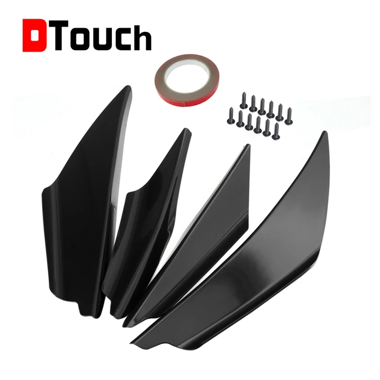 DTouch 4 universal Gloss Black  front bumper spoiler fins ST spoiler car universal carbon fiber front bumper fins canards