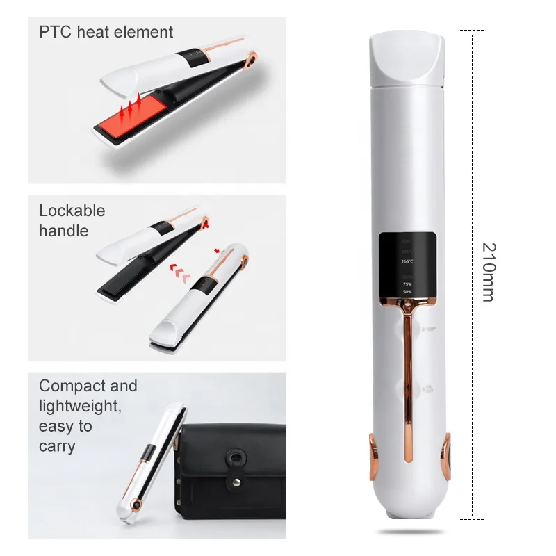 Salon Portable LED Display Mini Travel Electric USB Flat Irons Rechargeable Cordless Wireless Hair Straightener