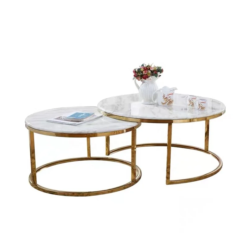 Round Marble Coffee Table with stainless steel frame