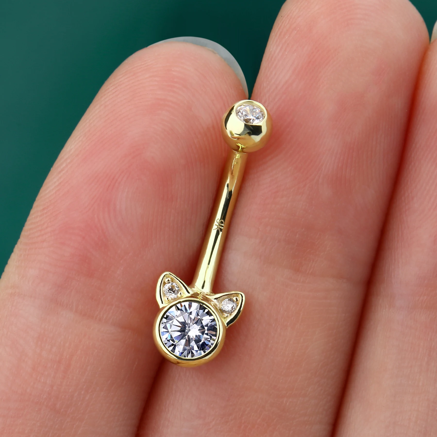 Toposh Rock 9K Solid Gold belly button navel Clear CZ Labret Cartilage Tragus Daith Stud Earrings nose ring Piercing Jewelry