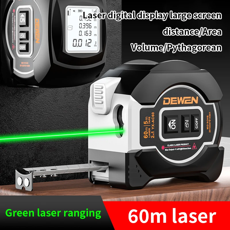 DEWEN Hot selling 3 IN 1 Infrared Laser Ruler High Precision 60M Laser Rangefinder with Digital Screen