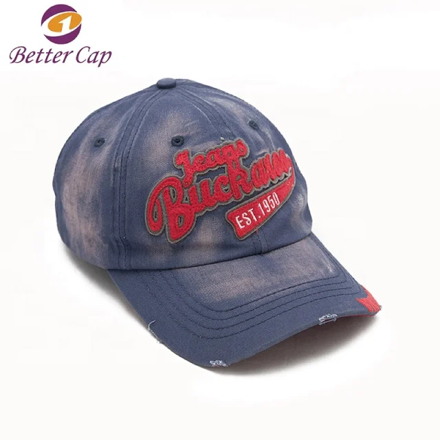 BSCI Factory High Quality Custom Embroidery Logo Vintage Washed Denim Baseball Cap Plain Jeans Distressed Dad Hat