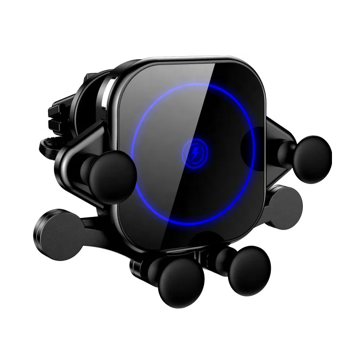 Mini Stretchable Adjustable Auto Clip 15W Smart Foldable QI Car Magnet Wireless Charger Receiver Pad with Stand