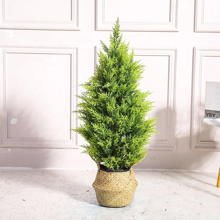 Artificial Cedar Topiary Potted Plant Trees Plastic Artificial Durable Faux Plant Artificial Tree for Home Garden Decoration