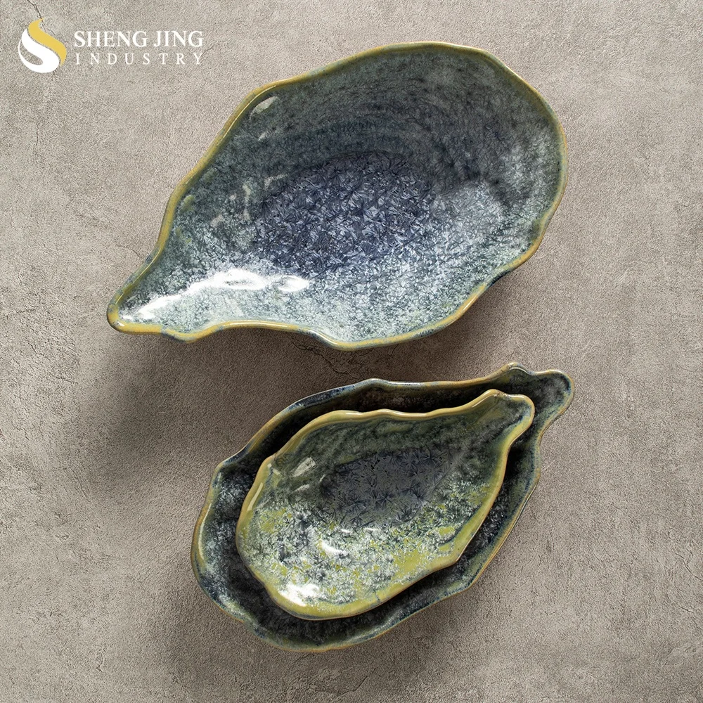 Japanese Cuisine Ceramic Oyster Sashimi Bowl Set Restaurant Kiln Blue Porcelain Tableware Creative Sushi Gazpacho Dishes & Plate