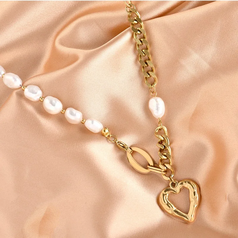 Wholesale New Non Tarnish Stainless Steel 18k Gold Plated Pearl Heart Pendant Jewelry Women Necklace
