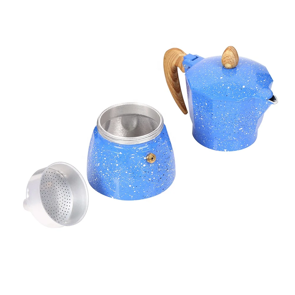 Aluminum Italian Stove Top Coffee Maker with wooden handle