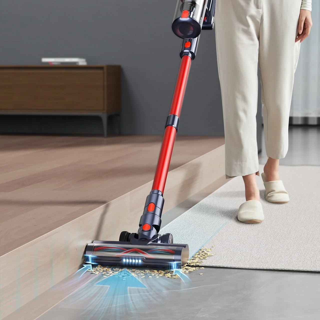 350W Cordless Stick rechargeable Vacuum Cleaner Lightweight Hepa Filtration LED Headlight Max 35Kpa for Carpet Floor Pet Hair