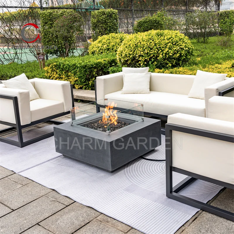 Hot Sale Black Coffee Table with Gas Fire Pit Direct Factory Price Stylish Patio Heater