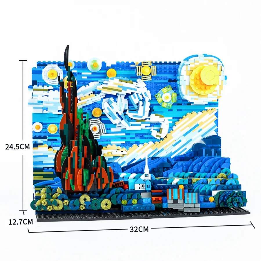 Vincent Van Gogh звездная ночь строительные блоки художественная живопись 1830 шт. набор кирпичей украшения для дома развивающие игрушки