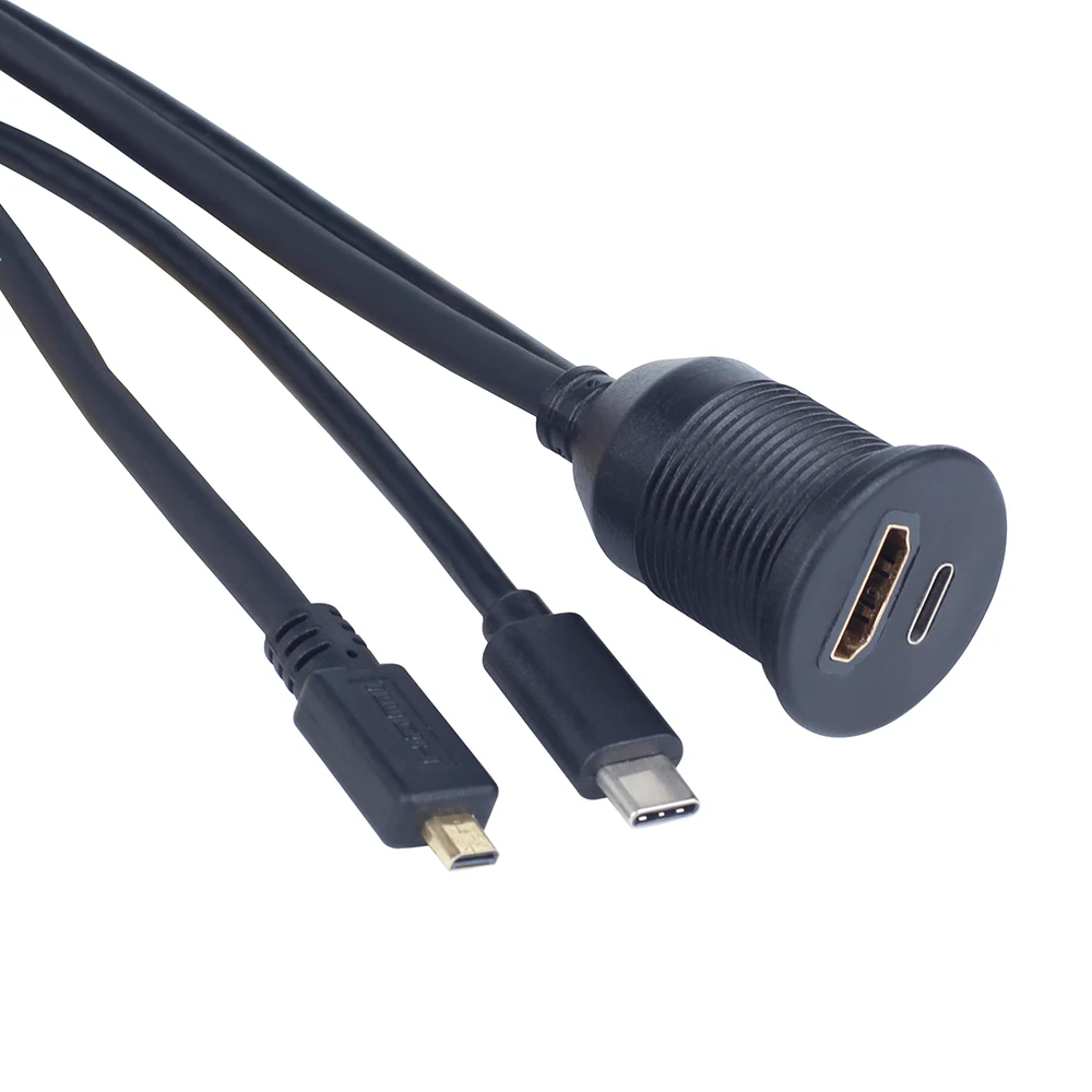 Automotive Audio Video Cables Car Flush mount USB C Male to Female HDMl D type Male to A type Female for Car Truck Marine