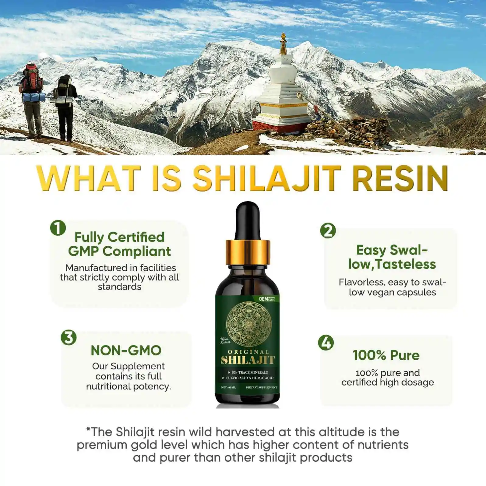 OEM Factory Nature Purified Shilajit Drops Fulvic Acid & Humic Acid Shilajit Extract Resin Pure Himalayan Shilajit Liquid