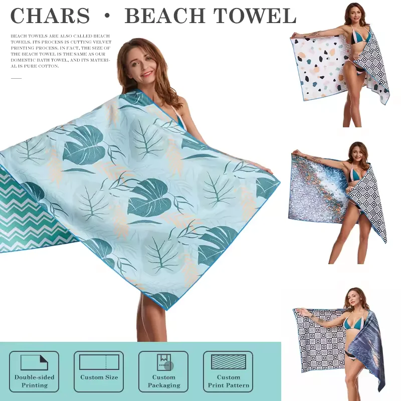 High Quality Quick Dry New Design Custom Logo Digital Printed Sublimation Sand Free Microfiber Beach Towel