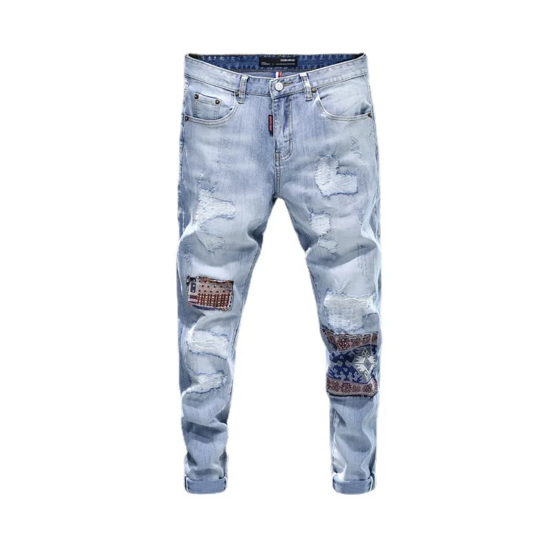 2022 производители индивидуальные джинсы мужские потертые модные стильные штаны для бега джинсы стрейч мужские джинсы