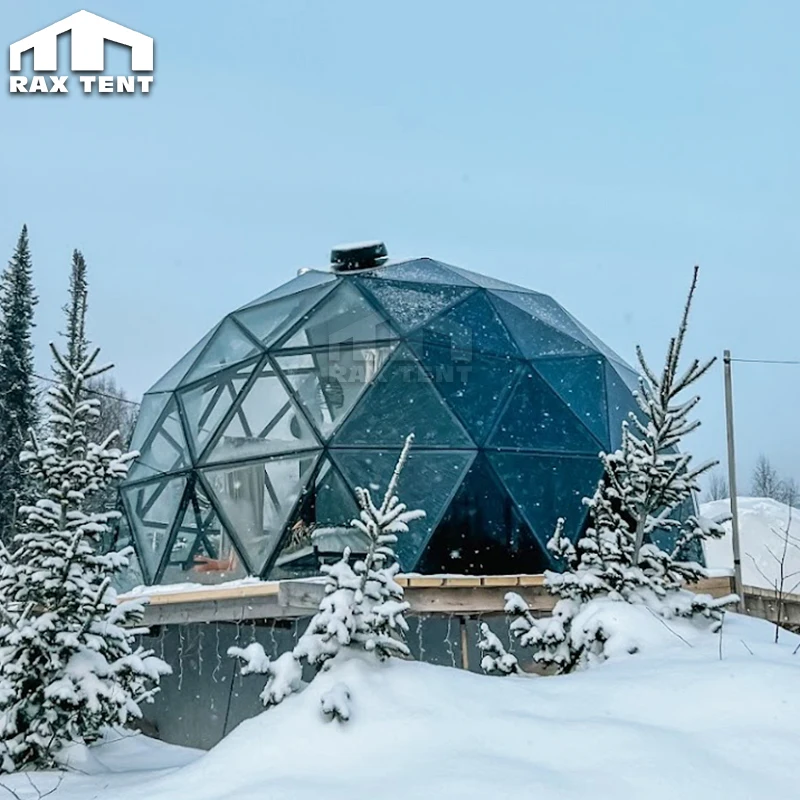 Winter Glamping Glass Igloo Dome Tent for Luxury Hotel with Stove and Insulation Layer in Russia