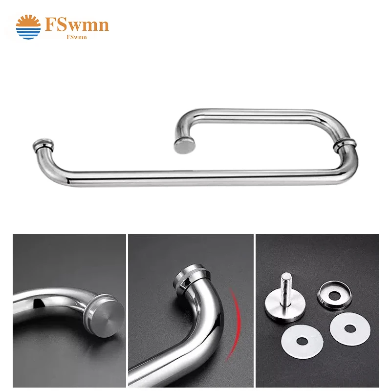 OEM Hairline Mirror Stainless Steel  304 Shower Handle Stainless Steel Shower Cubicle Handles For Glass Door Bath Hotel